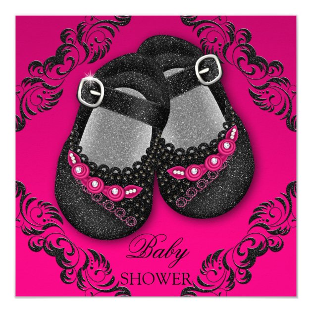Glam Glitter Baby Shoes Hot Pink Black Shower Card Glam Glitter Baby Shoes Hot Pink Black Shower Card
