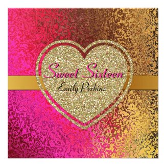 Glam Gold & Pink Custom Sweet Sixteen Invitation