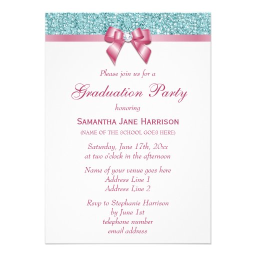 Glam Graduation Party Bow Diamonds Add Your Photo Card