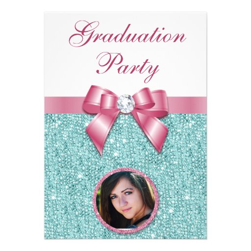 Glam Graduation Party Bow Diamonds Add Your Photo Card (front side)