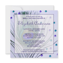 Glam Peacock Feather Purple Bridal Shower Custom Announcements