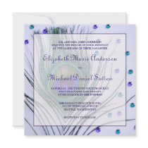 Glam Peacock Feather Purple Wedding Custom Announcement