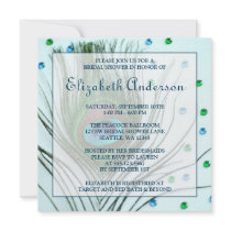 Glam Peacock Feather Teal Bridal Shower Personalized Invitations