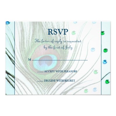 Glam Peacock Feather Teal Response Card Personalized Invitation