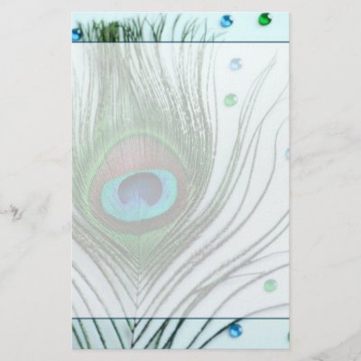 Glam Peacock Feather Teal Personalized Stationery