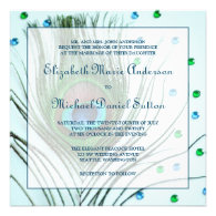 Glam Peacock Feather Teal Wedding Custom Invitations