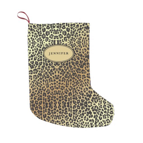 Glam Personalized Leopard Print and Gold Foil Small Christmas Stocking
