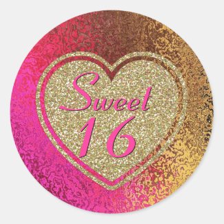 Glam Pink & Gold Sweet 16 Birthday Stickers