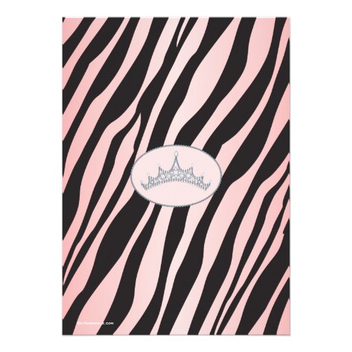 Glam Princess Tiara Zebra Pink Quinceanera Party Custom Invitation