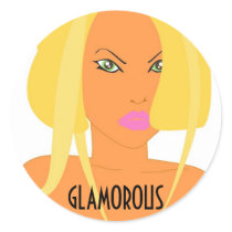 Glamorous Blonde Chick Round Sticker