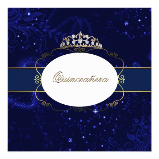 Glamorous Blue and Gold Quinceañera Invitation