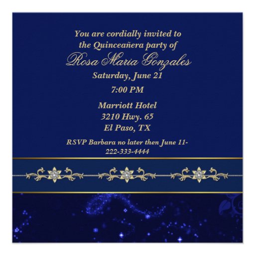 Glamorous Blue and Gold Quinceañera Invitation