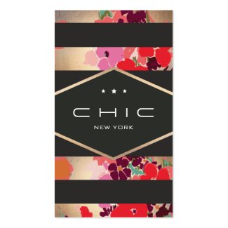 Glamorous Chic Black and Gold Floral Striped Business Card Templates