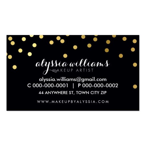 GLAMOROUS confetti shiny gold foil bold black Business Card (back side)