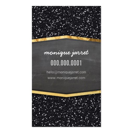 GLAMOROUS gold chalkboard panel glitter cool black Business Card (back side)