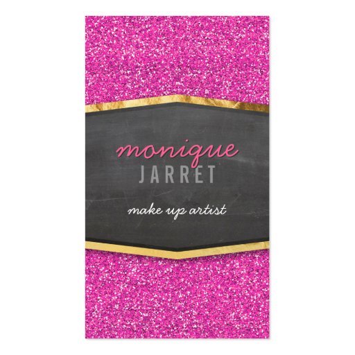 GLAMOROUS gold chalkboard panel glitter pink Business Card Template