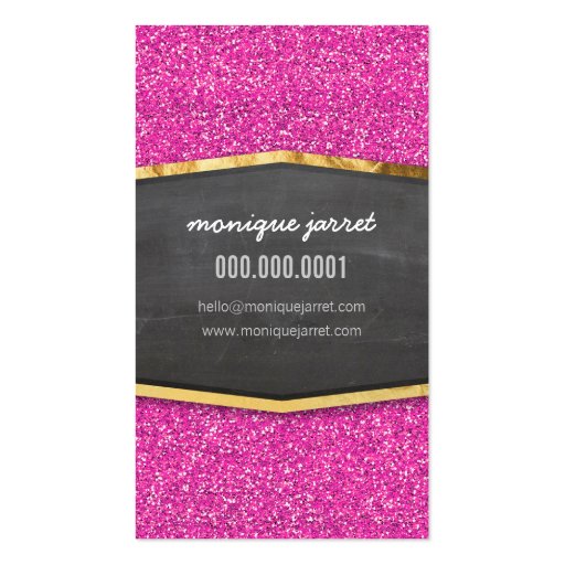 GLAMOROUS gold chalkboard panel glitter pink Business Card Template (back side)