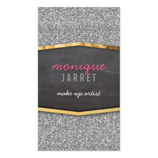 GLAMOROUS gold chalkboard panel glitter silver Business Card Template (front side)