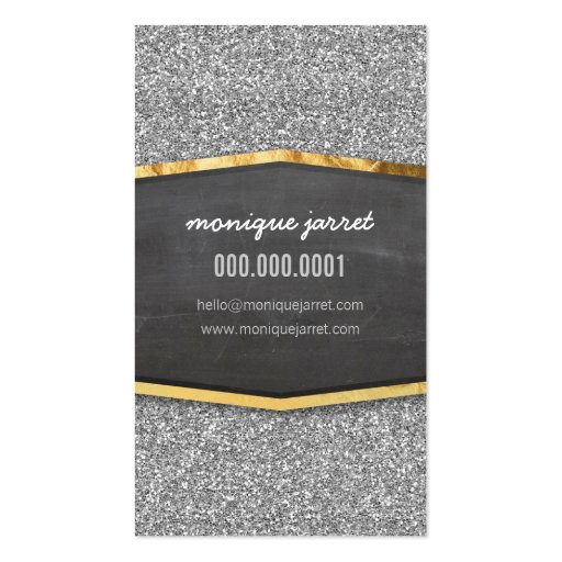 GLAMOROUS gold chalkboard panel glitter silver Business Card Template (back side)