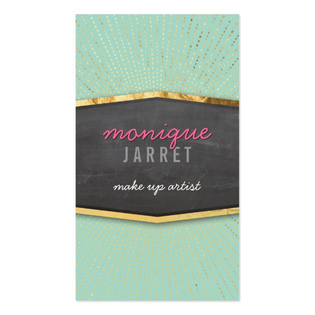 Green Business Card With Green Sunburst Glamorous Gold Foil Deco Sunburst Mint Green Business