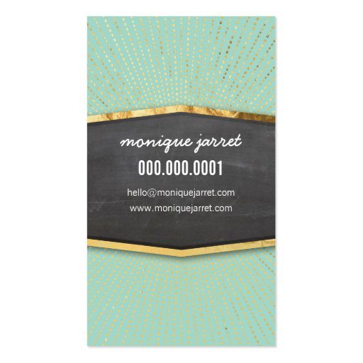 GLAMOROUS gold foil art deco sunburst mint green Business Card Template (back side)