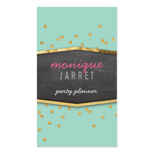 GLAMOROUS gold foil glitter confetti mint green Business Card Template (front side)