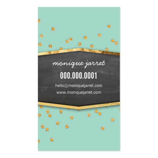 GLAMOROUS gold foil glitter confetti mint green Business Card Template (back side)