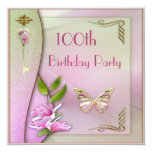 Glamorous Key, Magnolia & Butterfly 100th Birthday Card