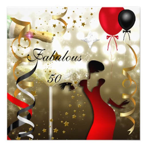 Glamorous Lady Fabulous 50 Fifty Birthday Party Personalized Invites