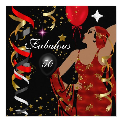 Glamorous Lady Fabulous 50 Fifty Birthday Party Invitations (front side)