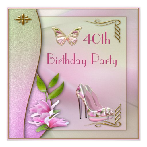 Glamorous Shoes Magnolia & Butterfly 40th Birthday Custom Invitations