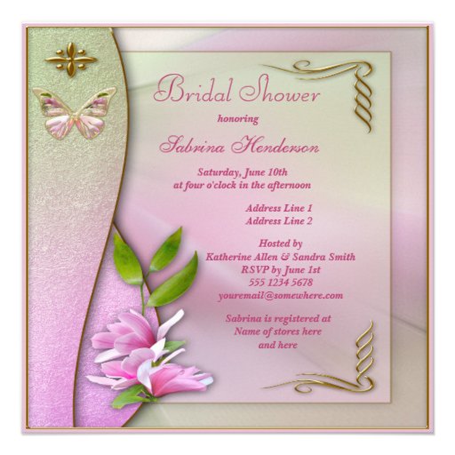 Glamorous Shoes Magnolia & Butterfly Bridal Shower Custom Invitations
