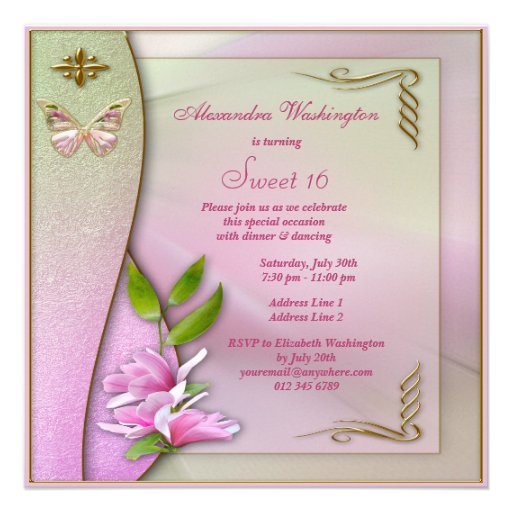 Glamorous Shoes Magnolia & Butterfly Sweet 16 Invitations