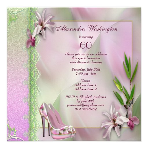 Glamorous Shoes, Magnolia & Fan 60th Birthday Custom Invite