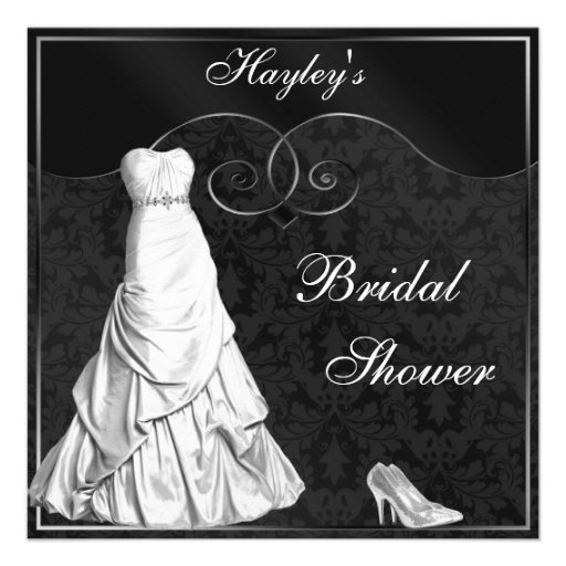 Glamorous White Gown Black Silver Bridal Shower Custom Invitation