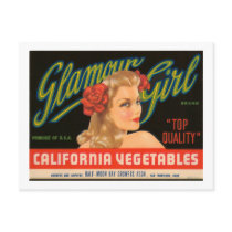 Glamour Girl California Vegetables Vintage Ad postcards by scenesfromthepast Glamour Girl California Vegetables Vintage Ad postcards