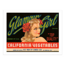 Glamour Girl California Vegetables Vintage Ad postcards