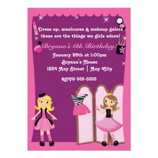 Glamour girls dress up Makeover Party Invitations