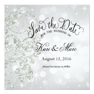Glamour Glitter Luxe Save the Date | silver ice Invitation
