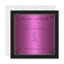 Glamour Hot Pink Black Floral Birthday Party Personalized Announcements