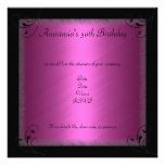 Glamour Hot Pink Black Floral Birthday Party Personalized Announcements
