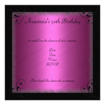 Glamour Hot Pink Black Floral Birthday Party Personalized Announcements