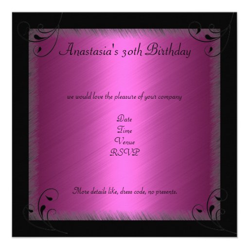 Glamour Hot Pink Black Floral Birthday Party Personalized Announcements