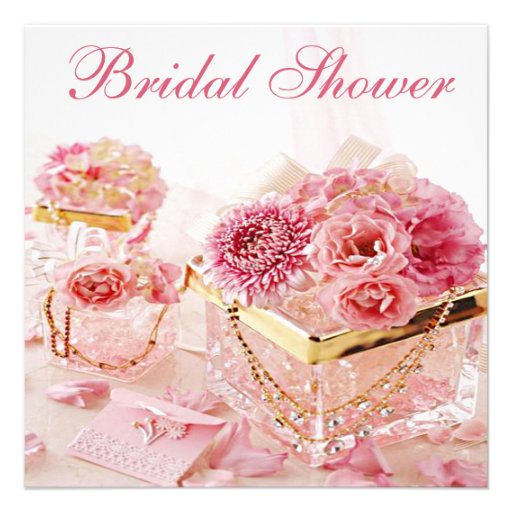 Glamour Jewels, Pink Flowers & Boxes Bridal Shower Custom Announcements