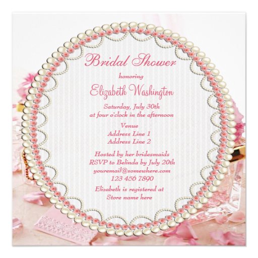 Glamour Jewels, Pink Flowers & Boxes Bridal Shower Custom Announcements