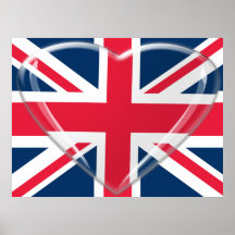 Glass Heart and Union Jack Flag Art Posters