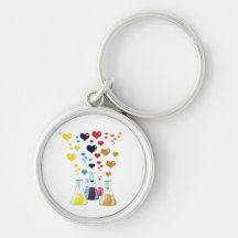 Glass Lab Bottle Red Blue Yellow Purple Hearts Key Chain
