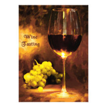 Glass of Wine, Green Grapes, Candlelight Tasting Personalized Invitation