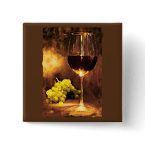 Glass of Wine & Green Grapes in Candlelight Buttons