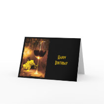 Glass of Wine & Green Grapes in Candlelight Greeting Card